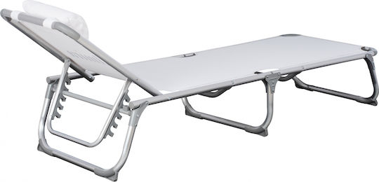 HomeMarkt Foldable Aluminum Beach Sunbed White with Pillow 188x58x33cm