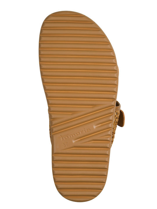Leather Women's Flat Sandals Tabac Brown