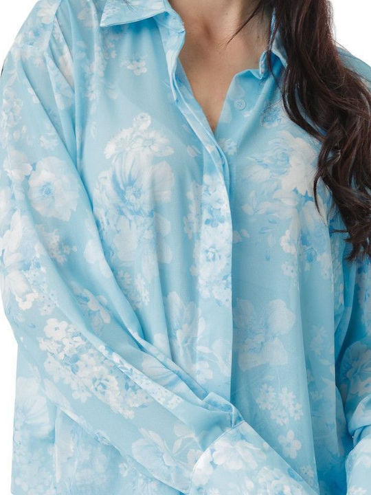 Women's Floral Long Sleeve Shirt Blue