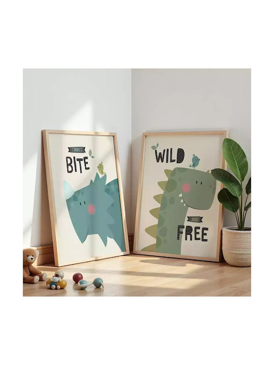 Kids Framed Canvas Wall Painting Dinosaur 32x32cm