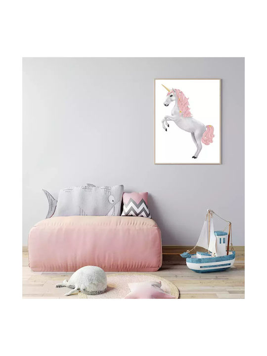 Tablou Copilăresc Unicorn cu Ramă Albă din Lemn 21x30buc
