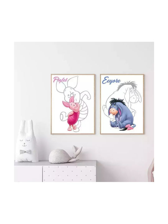 Tablou Copilăresc Eeyore cu Ramă Albă din Plastic 21x30buc