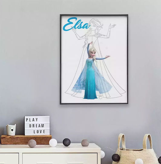 Tablou Copilăresc Princess Elsa cu Ramă Albă din Plastic 21x30buc