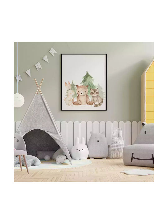 Tablou Copilăresc Animale ale Pădurii cu Ramă Albă din Plastic 21x30buc