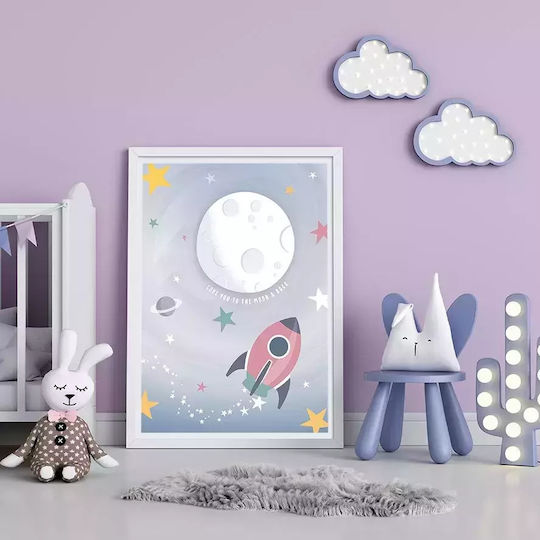 Kids Framed Wall Painting Moon Jet 32x23cm