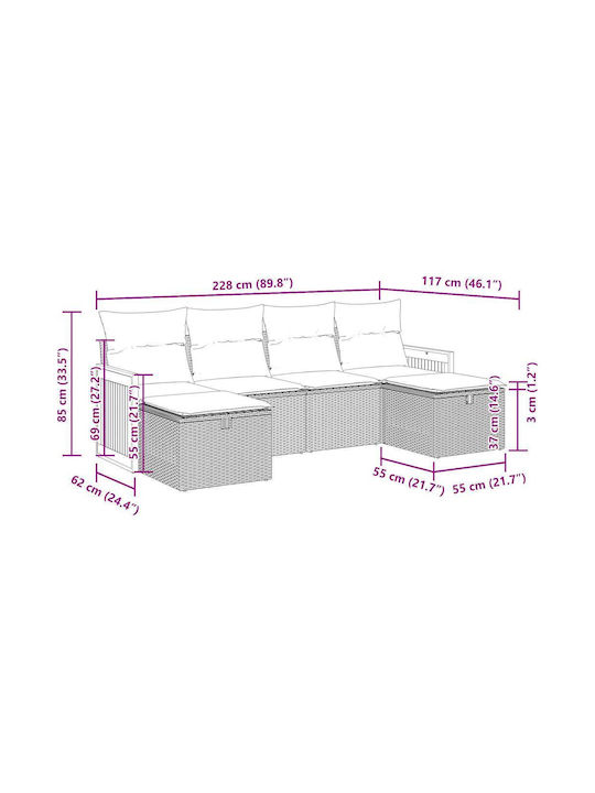 Corner Outdoor Sofa Rattan with Chest and Cushions 55x55x69cm