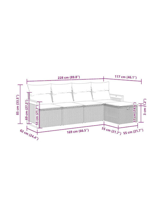 Corner Outdoor Sofa Rattan with Chest and Cushions 55x55x69cm