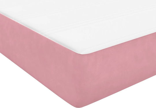 Pat Single Tapitat Cu Material Textil Roz Cu Plăci Și Saltea 90x210cm