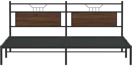 King Size Holzbetten Braune Eiche mit Lattenrost für Matratze 193x203cm