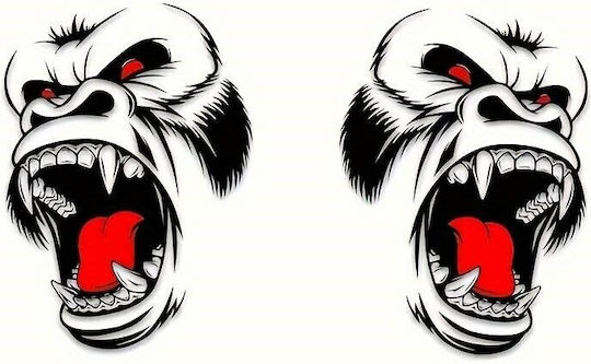 Set 2 Adhesive Tuning Stickers In Two Colors Model Gorilla Size 70 X 47 Cm Color Black + Red