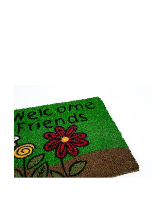 Sdim Entrance Mat made of Coir with Anti-slip Backing Ruco Print 401 Welcome Friends Green 40x60cm Thickness 15mm