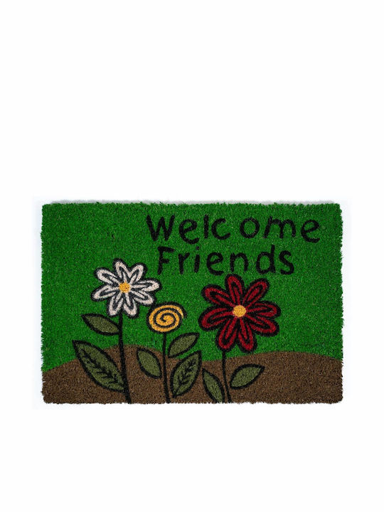 Sdim Entrance Mat made of Coir with Anti-slip Backing Ruco Print 401 Welcome Friends Green 40x60cm Thickness 15mm