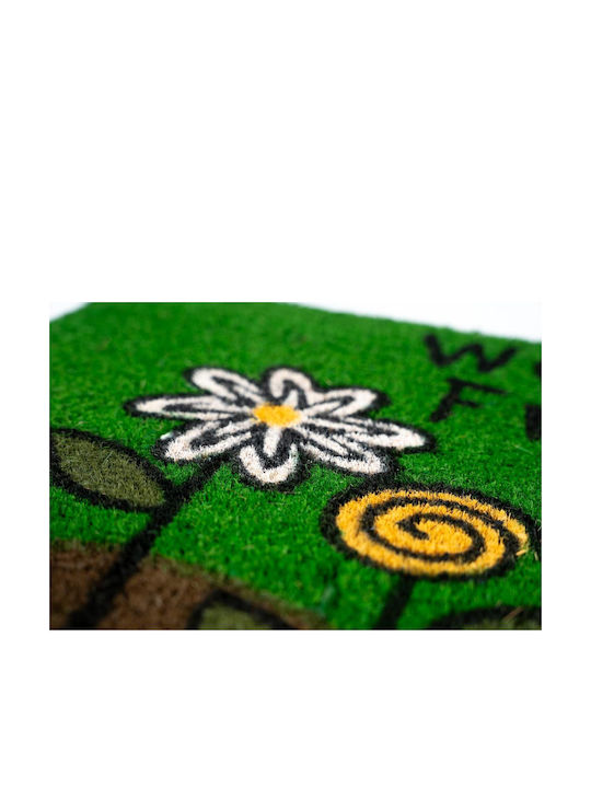 Sdim Entrance Mat made of Coir with Anti-slip Backing Ruco Print 401 Welcome Friends Green 40x60cm Thickness 15mm