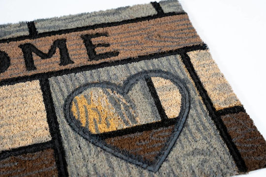 Sdim Fußmatte aus Kokosnussfasern mit rutschfester Unterlage Ruco Style 006 Wooden Heart Mehrfarbig 45x75cm Dicke 15mm