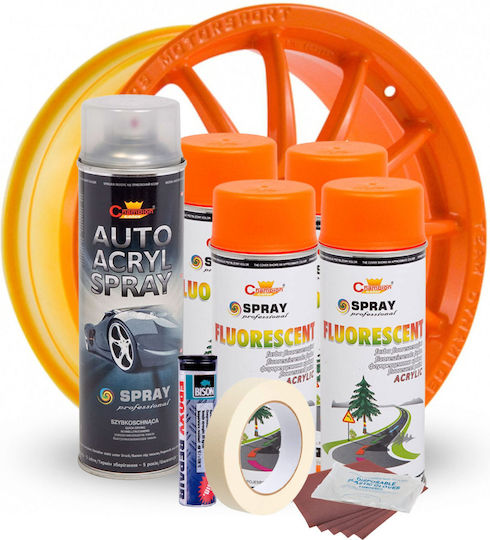 Komplettes Reparatur-Lackierset für Felgen in fluoreszierendem Orange V4