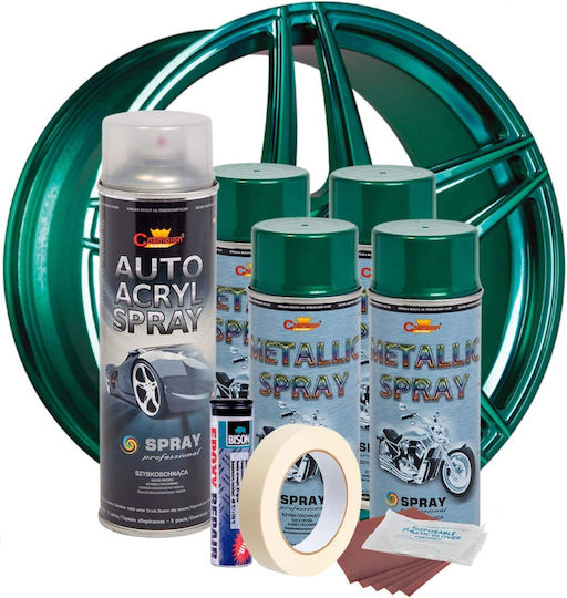 Complete Repair Painting Kit Wheels In Metallic Green Color V4