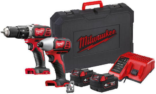 Milwaukee M18 BPP2C-402C Set Impact Screwdriver & Impact Drill Driver 18V with 2 Batteries 4Ah and Case