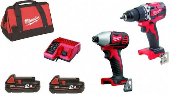 Milwaukee M18 CBLPP2C-202Β Set Impact Drill Driver & Impact Screwdriver 18V with 2 Batteries 2Ah and Case