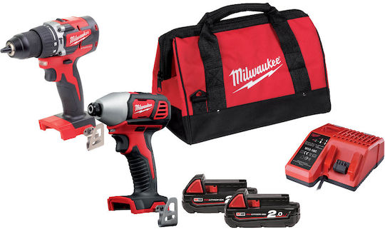 Milwaukee M18 CBLPP2C-202Β Set Impact Drill Driver & Impact Screwdriver 18V with 2 Batteries 2Ah and Case