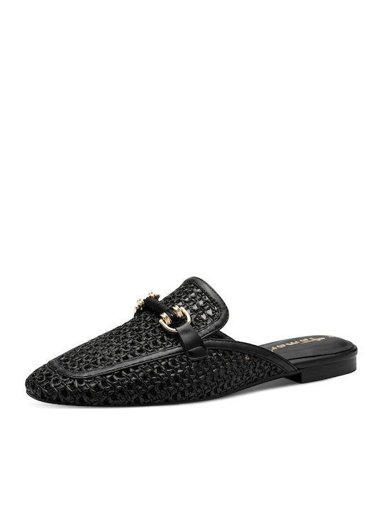 Flat Leather Mules in Black Color