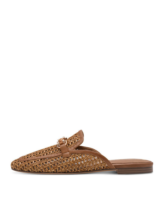 Flat Leather Mules in Tabac Brown Color