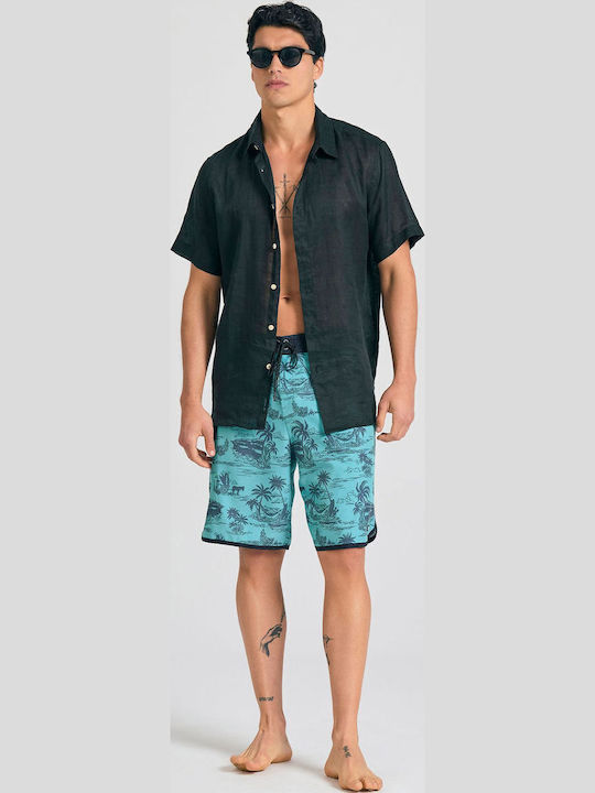 Costum de Baie Bărbătesc Bermude Turcoaz cu Imprimeuri
