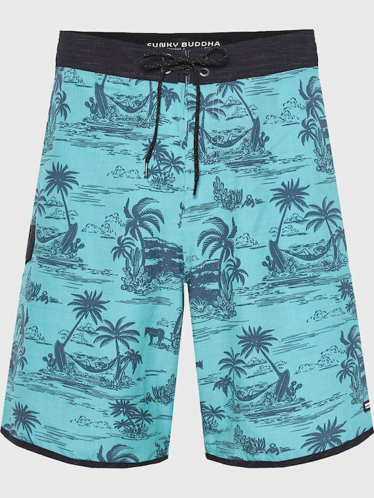 Costum de Baie Bărbătesc Bermude Turcoaz cu Imprimeuri