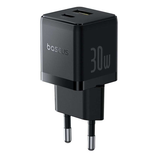Baseus Ladegerät ohne Kabel mit USB-A Anschluss und USB-C Anschluss 30W Schwarzs (Palm)