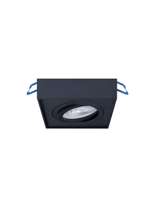 Eko Light Τετράγωνο Μεταλλικό Χωνευτό Σποτ με Ντουί GU10 Μαύρο 1τμχ