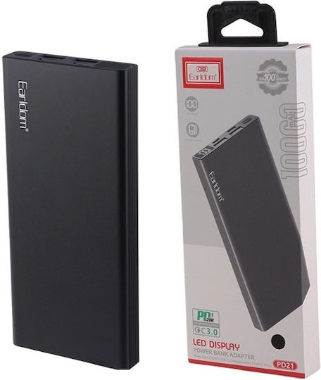 Earldom ET-PD21 Power Bank 10000mAh 20W mit 2 USB-A Ausgangsanschlüsse und USB-C Ausgangsanschluss Schwarz