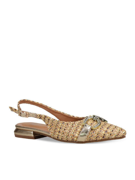 Synthetic Leather Pointy Slingback Ballerinas With strap Beige