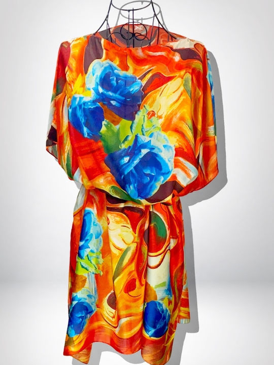 Women's Poncho Dress 24t Orange Blue One Size Intl