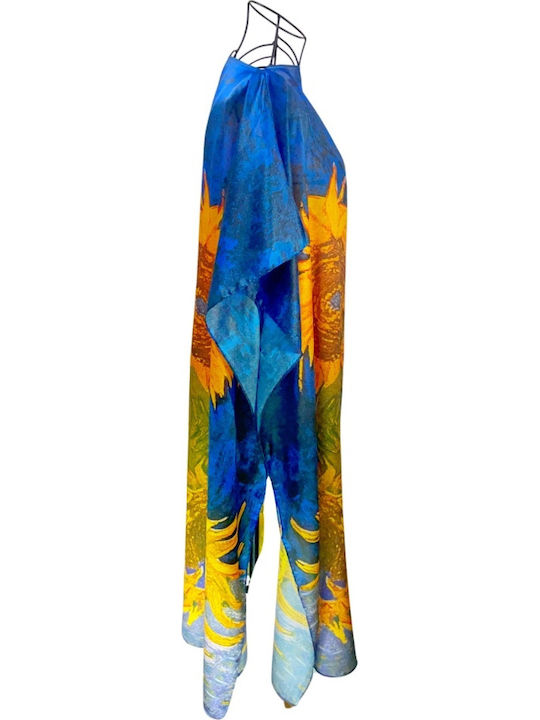Women's Poncho Dress Fs24 Blue Yellow One Size Intl