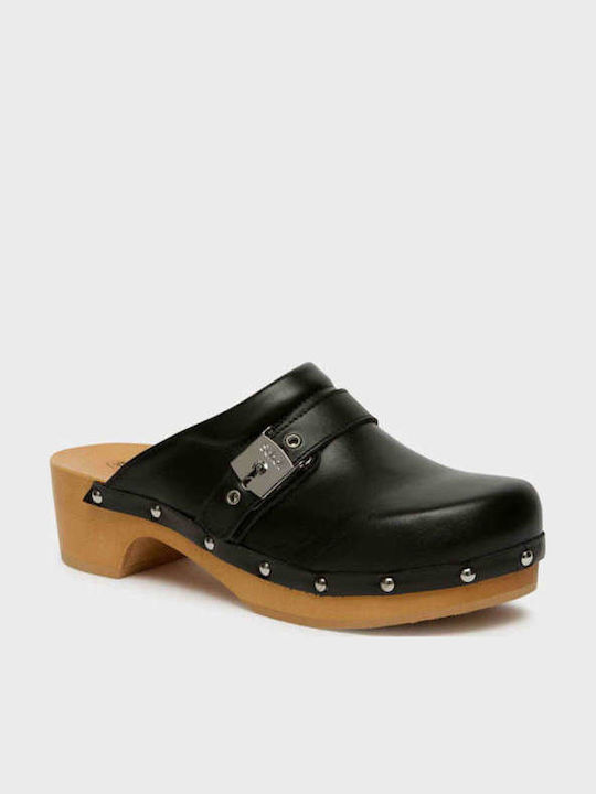 Scholl pescura Clog 50 Γυναικεία Δερμάτινα Ανατομικά Σαμπό Μαύρα