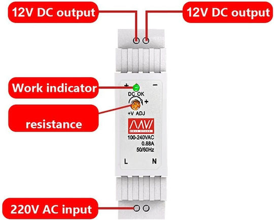 Mean Well DIN Rail Power Supply 1.25A/12V/15W
