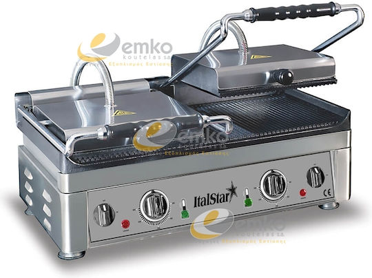 ItalStar ITAL0003 Commercial Double Sandwich Maker with Cast iron Ribbed Top and Ribbed Bottom 3500W