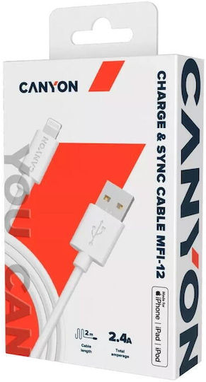 Canyon MFI-12 USB-A to Lightning Cable Λευκό 2m (CNS-MFIC12W)