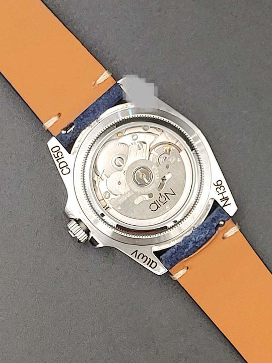 Aion Ceas Barbati 36mm Baterie cu Curea din Piele Albastră
