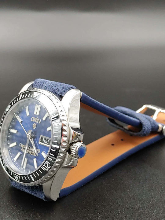 Aion Ceas Barbati 36mm Baterie cu Curea din Piele Albastră