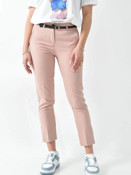 Dama Tesatura Pantaloni cu Croială Slim Beige