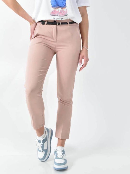 Dama Tesatura Pantaloni cu Croială Slim Beige