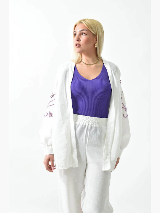 Damen White Set mit Hose mit Gummizug in Gerader Linie