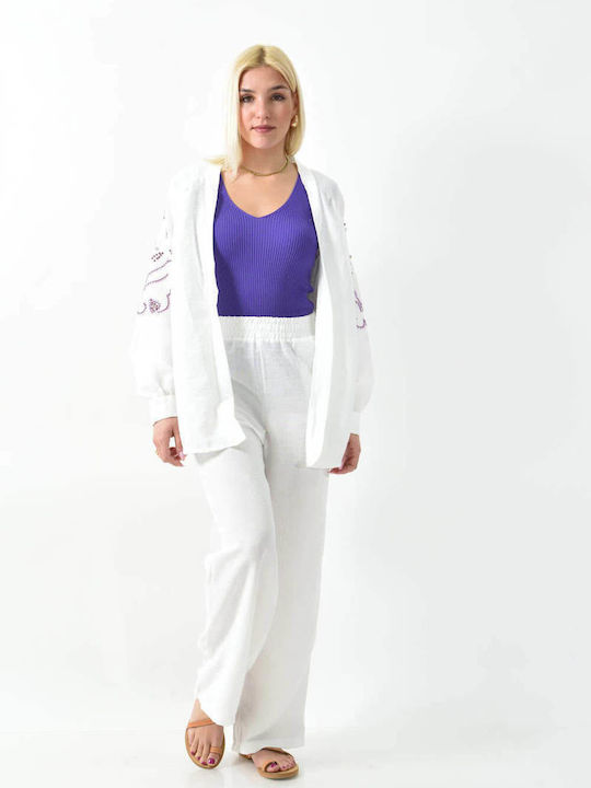 Damen White Set mit Hose mit Gummizug in Gerader Linie