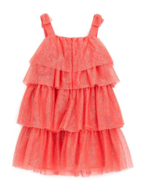 Children's Dress Short Sleeve Tulle Coral