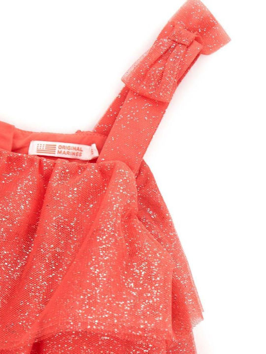 Children's Dress Short Sleeve Tulle Coral