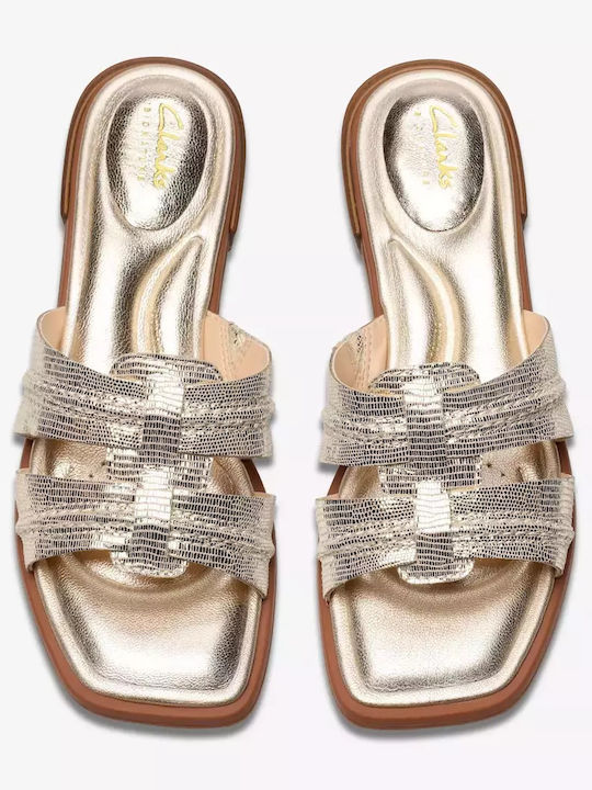 Mule Leather Women's Flat Sandals in Gold Color