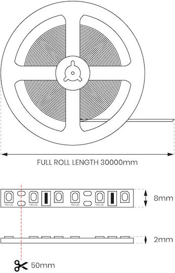 Eko Light Ταινία LED 12V Θερμό Λευκό Φως 30m Τύπου COB