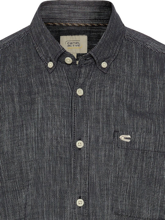 Cu mânecă scurtă Bumbac Cămașă Cu dungi Dark Blue