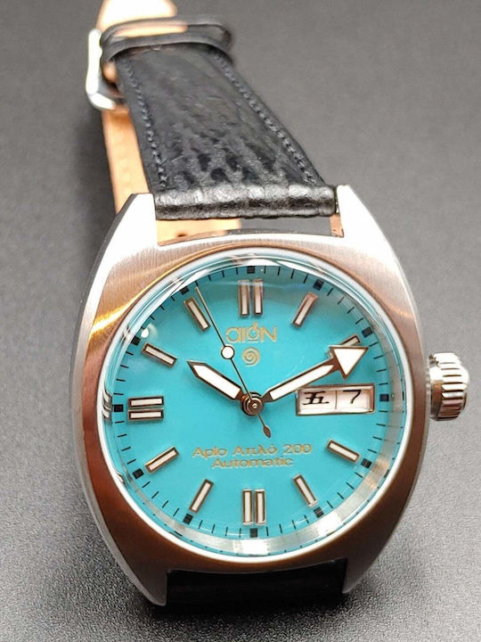 Aion Herrenuhr 14mm Batterie mit Schwarz Lederarmband