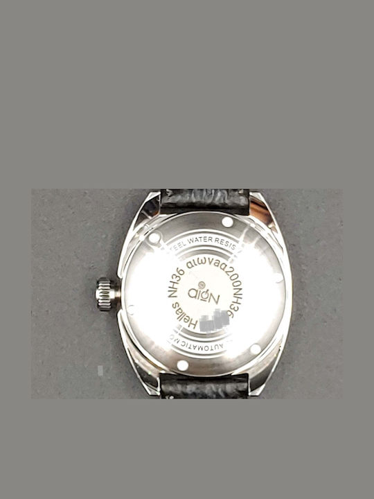 Aion Herrenuhr 14mm Batterie mit Schwarz Lederarmband